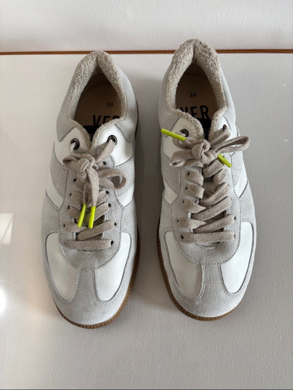 Women’s Neutral White & Light Gray Suede Lace-Up Sneakers with Gum Sole - Picture 4 of 6